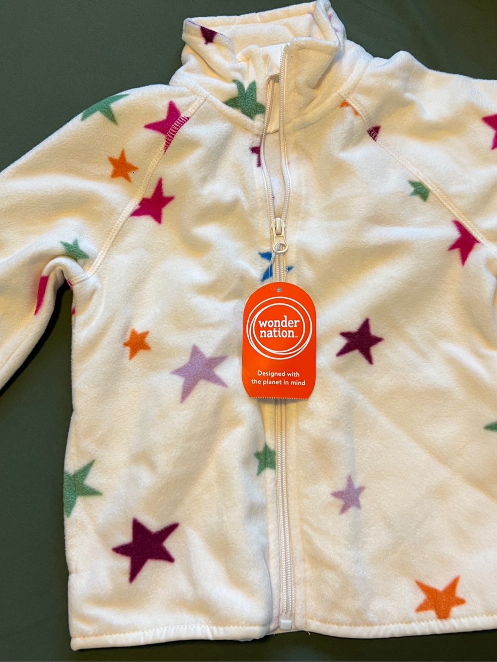 Girls White Fleece Star Zip Jacket Size XS 4-5